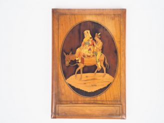 Vente aux enchères Miroir de voyage italien XIXème en marqueterie à décor d'une famille d