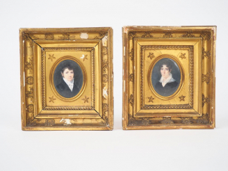 Vente aux enchères Jean CROIZIER  "Portraits de Monsieur et Madame Bourgeot". Miniatures 