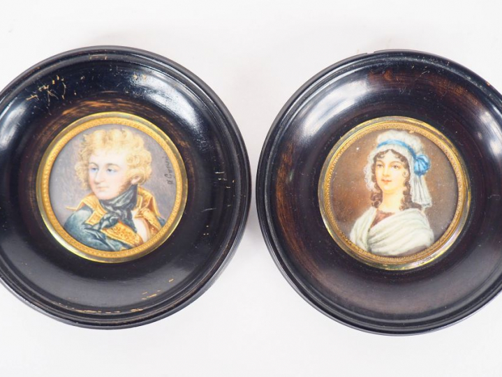 GUERIN. "portrait d'homme à la chevelure blonde". Miniature signée. Di