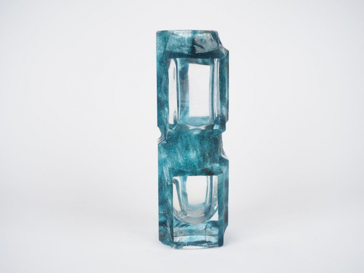 DAUM France. Vase soliflore années 50 à décor de motifi géométrique, e