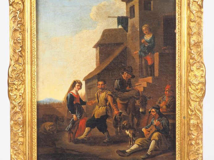 Ecole flamande XVIIème (Jean MIEL (attribué à). "Fête de village". Hui