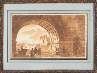 Vente aux enchères Pierre Antoine DEMACHY (attribué à) "Personnages sous une arche de pon