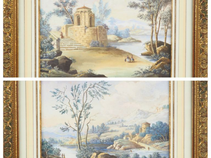 Ecole française fin XVIIIème début XIXème. "personnages cheminant". Pa