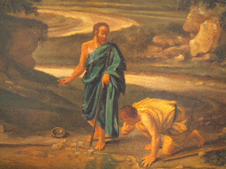 Ecole française fin XVIIIème début XIXème. "Personnages dans un paysag