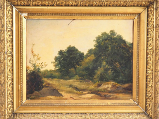 Vente aux enchères Ecole française XIXème. "Paysage".  Huile sur toile. Dim. 31 x 39 cm