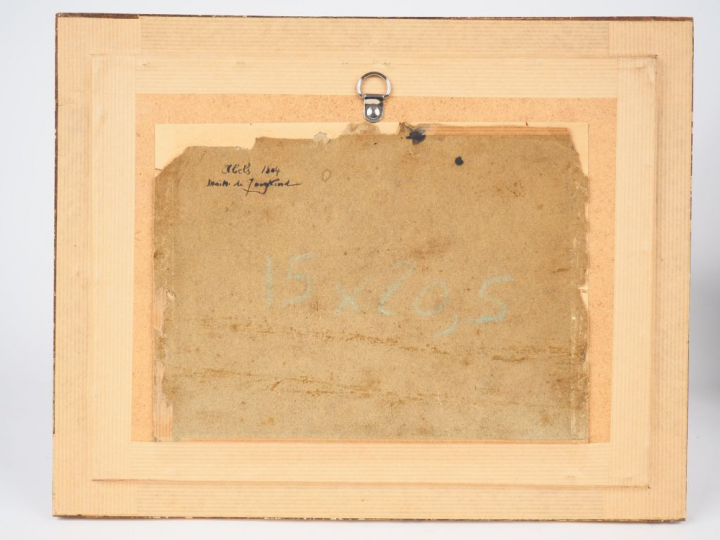 Ecole hollandaise XIXème. "Pêcheurs au bord de la rivière devant un mo