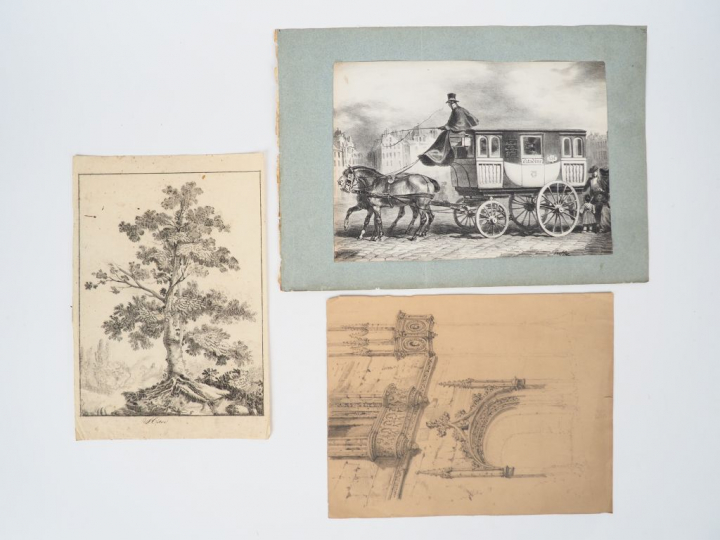 Recueil de dessins d'un amateur comprenant 6 dessins au crayon, 2 sang