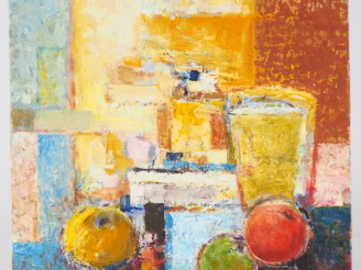 Vente aux enchères Pierre BALDI. "le pot blanc" Huile sur toile, signée en bas à droite. 