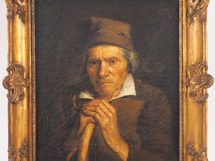 CAZABON.  "Homme s'appuyant sur son baton". Huile sur toile, signée en