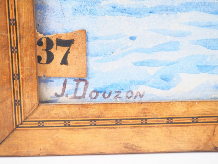 DOUZON. "Le clocher de Collioure". Aquarelle, signée en bas à gauche. 