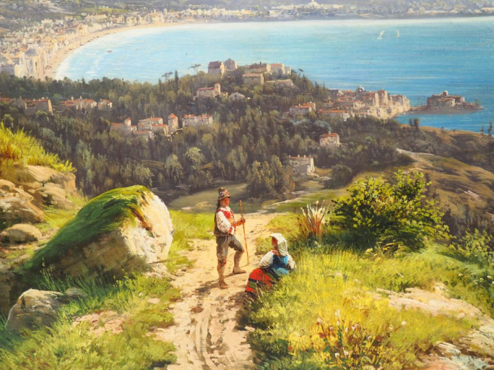 GODCHAUX. "La baie de Naples" Grande huile sur toile, signée en bas à 