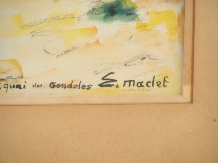 Elisée MACLET. "Choisy le Roi, le quai des gondoles". Aquarelle, signé