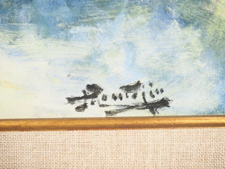 E. MONTEZIN.  "La charrette" Huile sur papier marouflée sur toile, sig