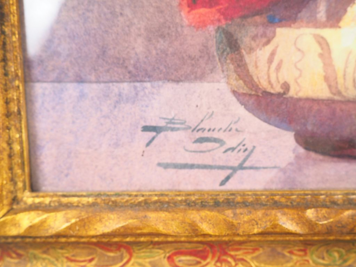 Blanche ODIN. "Bouquet de roses rouges". Aquarelle, signée en bas à ga