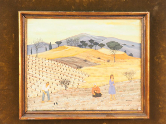 Vente aux enchères Max SAVY.  "Paysage animé des Corbières" Huile sur toile, signée en ba