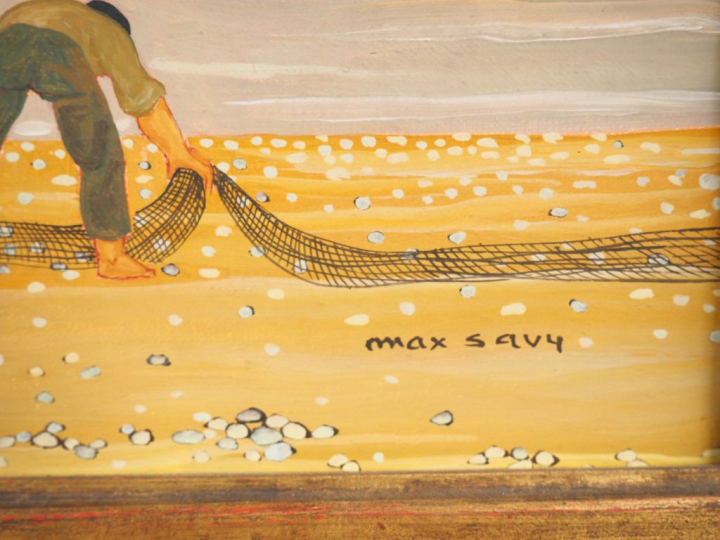 Max SAVY.  "Pêcheurs près de l'étang" Huile sur toile, signée en bas à