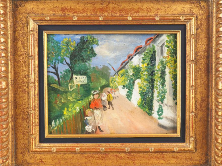 TERECHCOVITCH.  "Rue animée". Huile sur toile, signée en bas à droite.