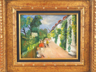 Vente aux enchères TERECHCOVITCH.  "Rue animée". Huile sur toile, signée en bas à droite.