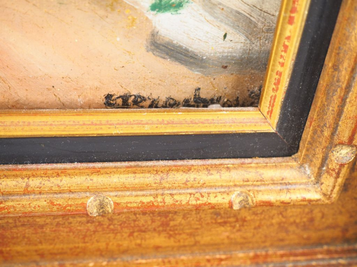 TERECHCOVITCH.  "Rue animée". Huile sur toile, signée en bas à droite.