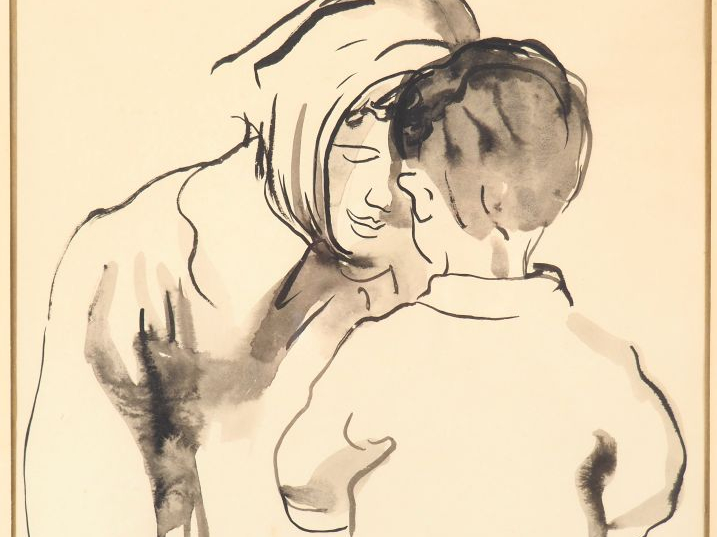 VIMENET. "Mère et son enfant". Encre signée et datée 62 en bas à droit