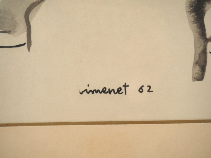 VIMENET. "Mère et son enfant". Encre signée et datée 62 en bas à droit