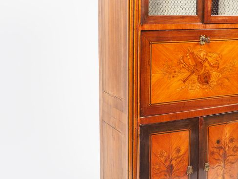 Secrétaire guillotine Louis XVI, en bois de placage et marqueterie, à 