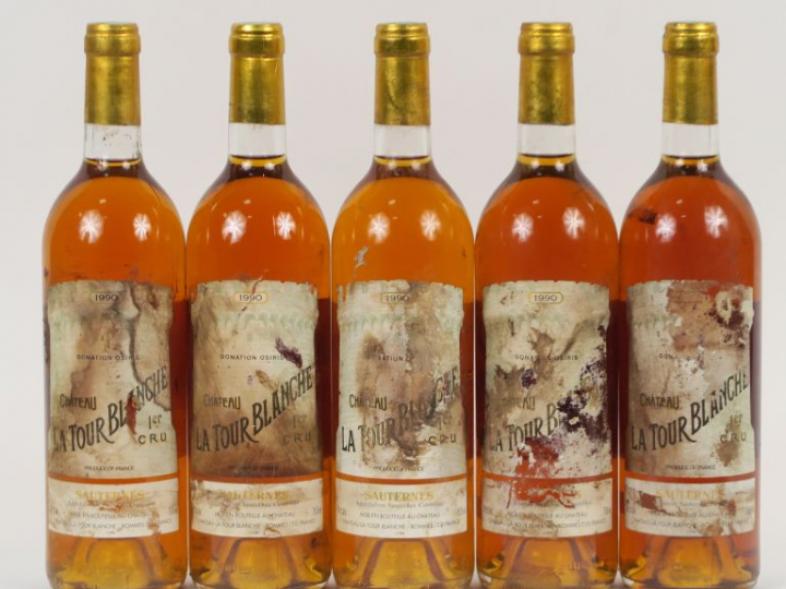 5 BOUTEILLES CHÂTEAU LA TOUR BLANCHE 1er CC SAUTERNES - 1990 - EA