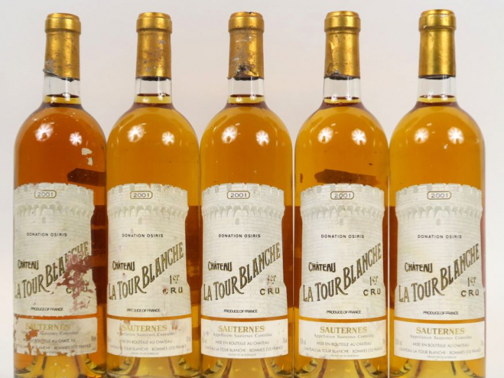 5 BOUTEILLES CHÂTEAU LA TOUR BLANCHE 1er CC SAUTERNES - 2001 - 1 ELA
