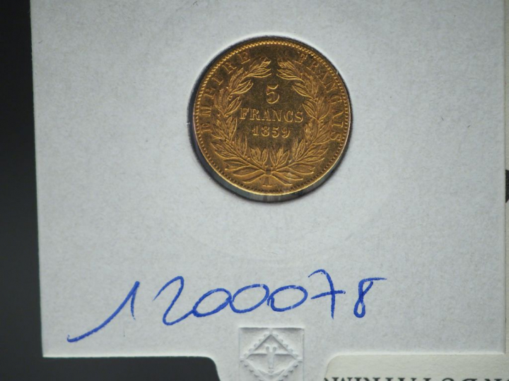 Pièce de 5 Francs or, 1859-A. FRAIS ACHETEURS 5% TTC.   