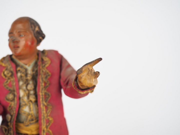 Santon napolitain fin XVIIIème début XIXème, yeux en sulfure, soierie 