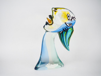 Vente aux enchères Grande sculpture en verre polychrome de Murano. Signée H. 53 cm