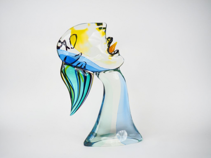 Grande sculpture en verre polychrome de Murano. Signée H. 53 cm