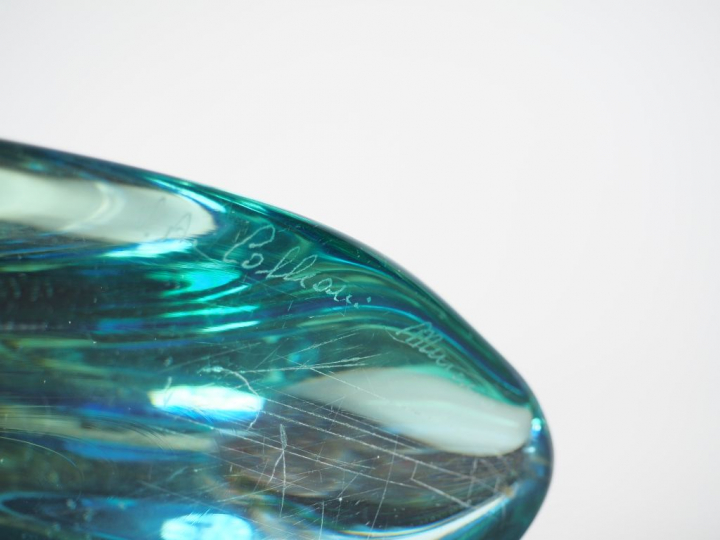 Grande sculpture en verre polychrome de Murano. Signée H. 53 cm