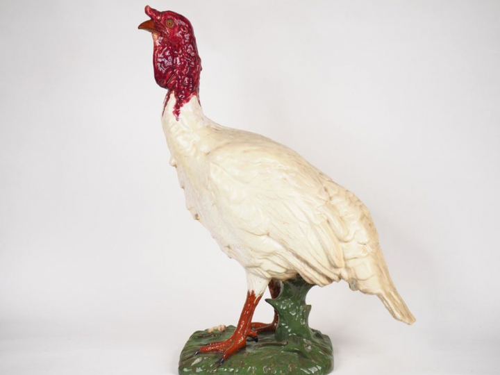 Sculpture en céramique polychrome figurant un dindon, montée en lampe.