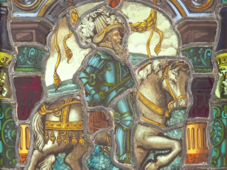 Vente aux enchères Vitrail encadré XIXème figurant Henri IV à cheval. Dim. 45 x 31 cm