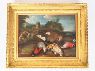 Vente aux enchères Ecole italienne fin XVIIIème début XIXème. "nature morte au gibier sur