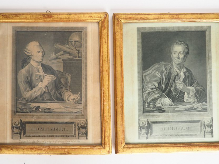 Paire de gravures en noir fin XVIIIème.  "Diderot et d'Alembert"  dans