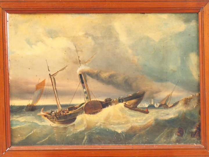 Ecole française XIXème.  "Marine"  Paire d'huiles sur carton  Dim. 34 