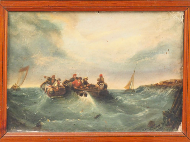 Ecole française XIXème.  "Marine"  Paire d'huiles sur carton  Dim. 34 