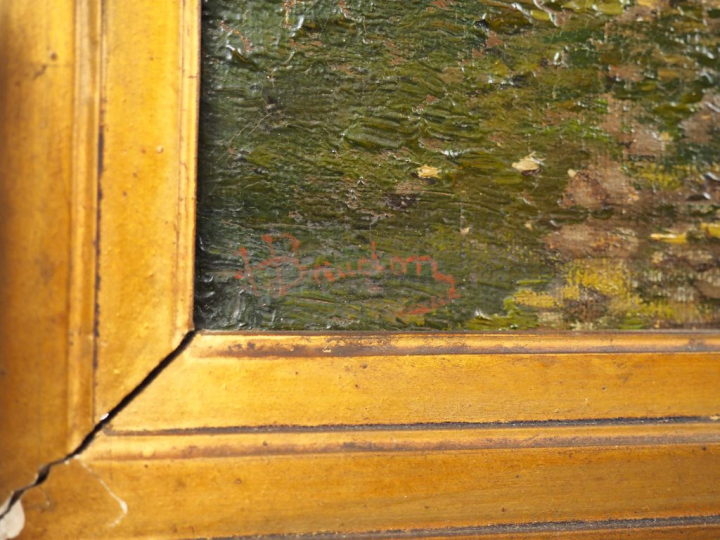 Ecole française XIXème.  "Conversation dans l'allée" Huile sur toile, 