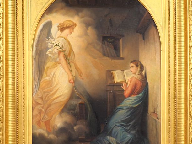 Ecole française XIXème.  "l'annonciation" Huile sur toile  Dim. 53 x 4