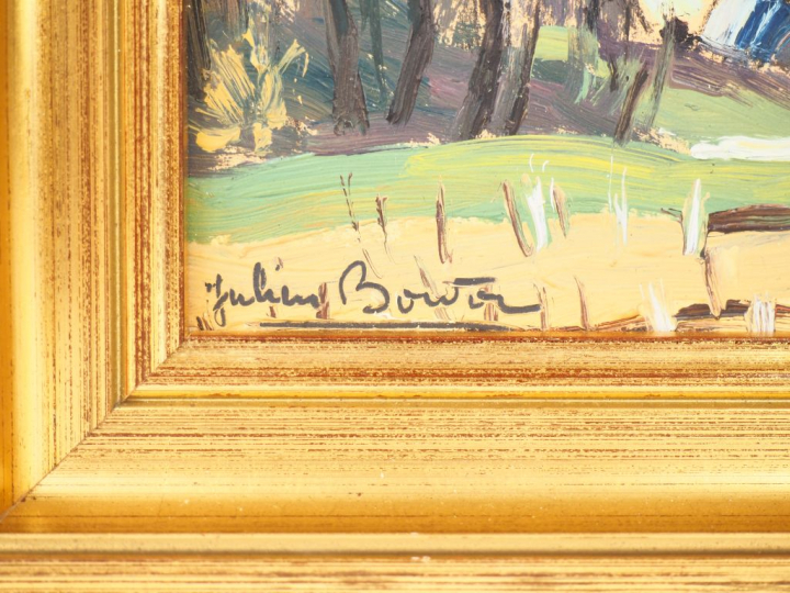 Julien BOUVIER. "paysage de montagne" Huile sur panneau, signée en bas