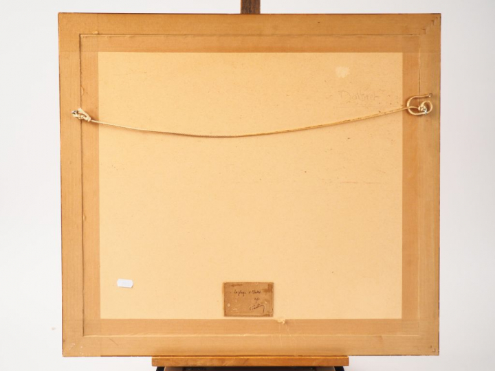 A. DALBRET.  "la plage à Etretat" Gouache, signée en bas à gauche et d