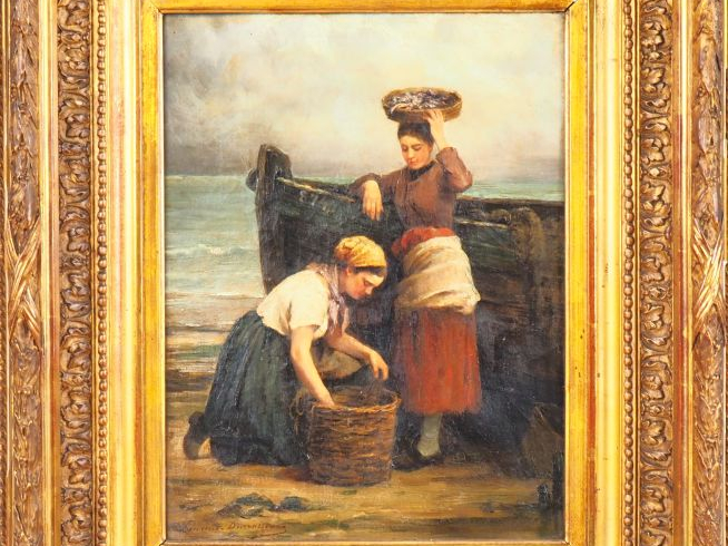 Laurent DESCOUSSEAUX. "les marayeuses' Huile sur toile, signée en bas 