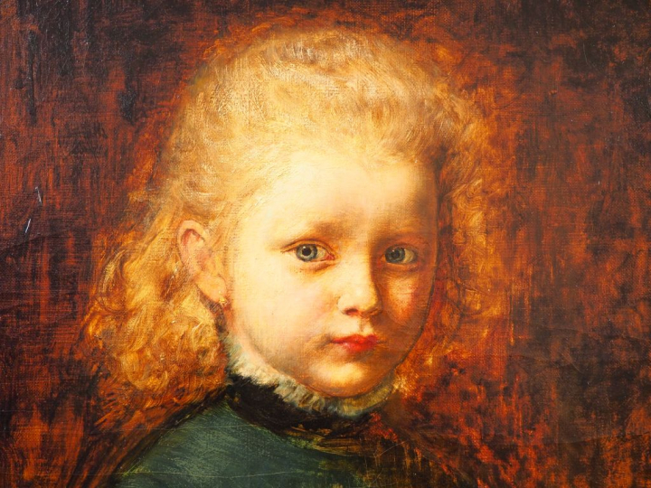 DREXEL. "portrait de fillette blonde" Huile sur toile, signée en bas à