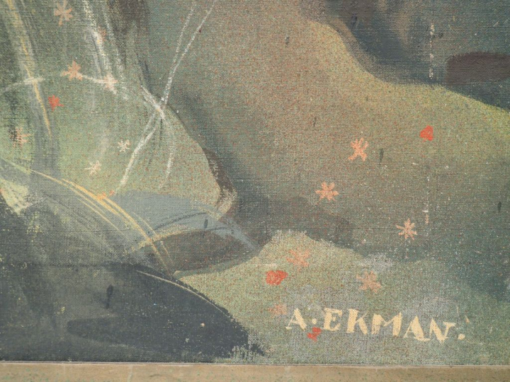 A. EKMAN. "la cueillette" Huile sur toile, signée en bas à droite Dim.