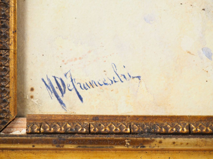 M. de FRANCESCI. "barques sur la grève" Aquarelle signée en bas à gauc