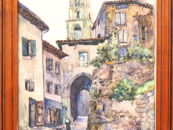 E. GAUTHERON. "Porche de Grateloud" Aquarelle, signée en bas à droite 