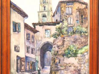 Vente aux enchères E. GAUTHERON. "Porche de Grateloud" Aquarelle, signée en bas à droite 