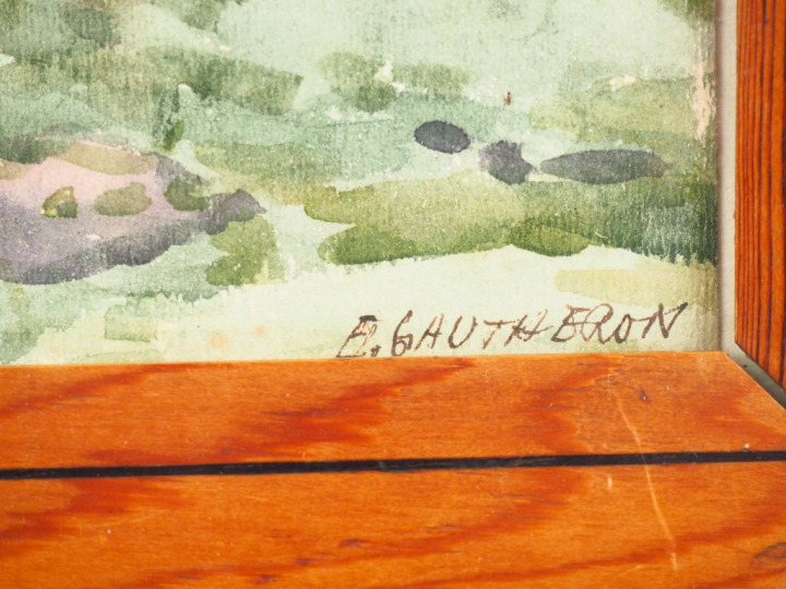 E. GAUTHERON. "Porche de Grateloud" Aquarelle, signée en bas à droite 